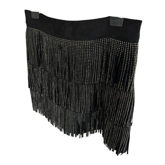 Black Fringe Studded Skirt Medium Western Boho Festival Rodeo Dance Zipper - Picture 5 of 8
